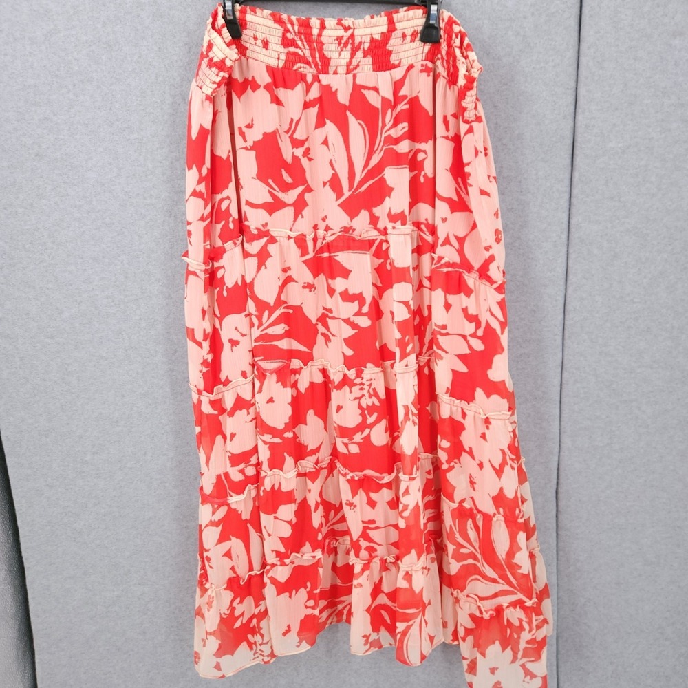 Vince‎ Camuto Floral Print Tiered Maxi Pull On A Line Red Skirt Womens Size 2X